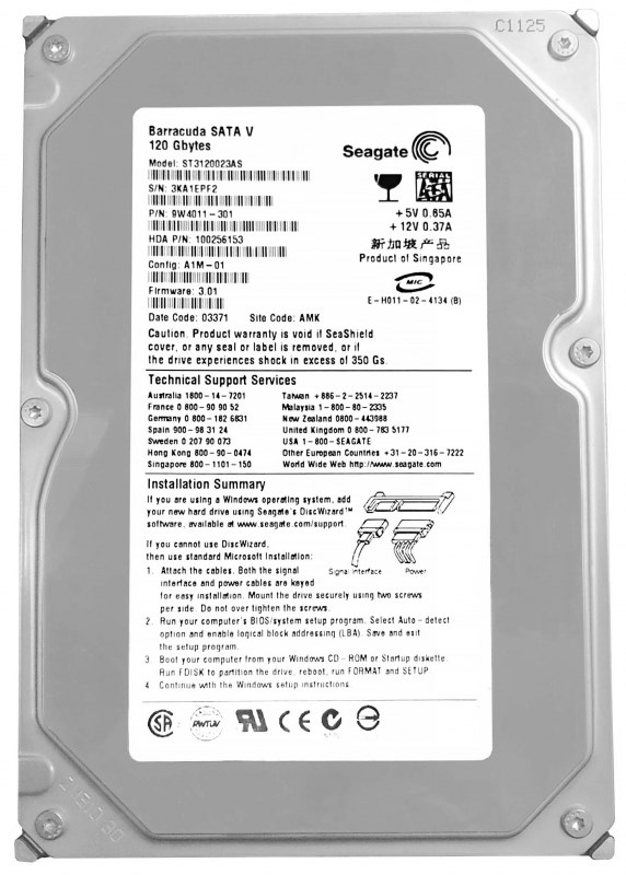 Жесткий диск Seagate ST3120023AS 120Gb 7200 SATA 3.5" HDD ST3120023AS - фото 27886