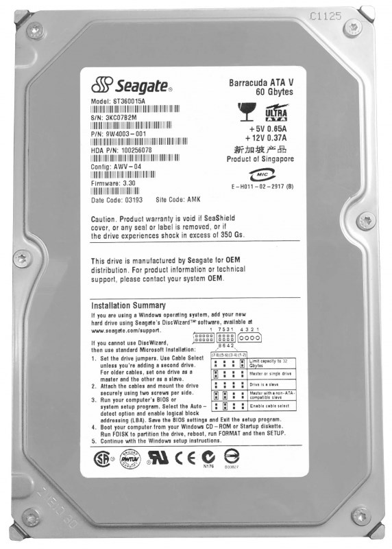 Жесткий диск Seagate ST360015A 60Gb 7200 IDE 3.5" HDD ST360015A - фото 27922