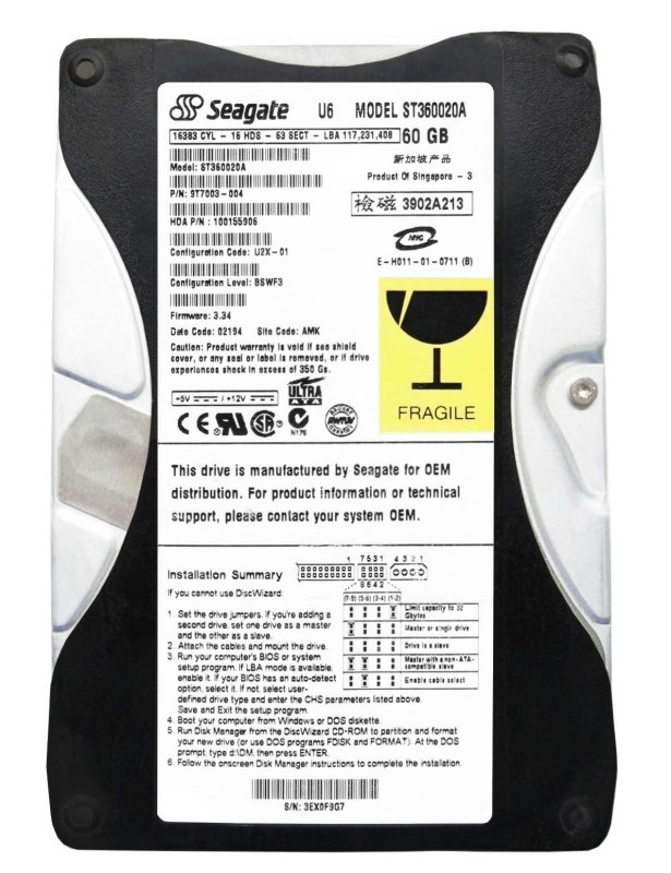 Жесткий диск Seagate ST360020A 60Gb 5400 IDE 3.5" HDD ST360020A - фото 27925