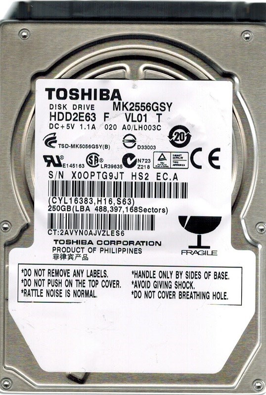 Жесткий диск Toshiba MK2556GSY 250Gb 7200 SATAII 2,5" HDD MK2556GSY - фото 27977