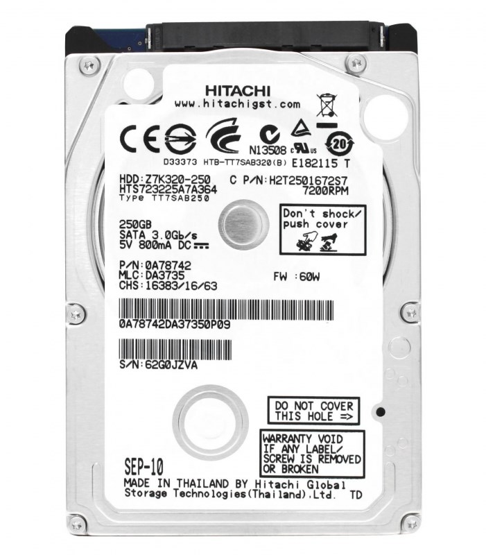 Жесткий диск Hitachi HTS723225A7A364 250Gb 7200 SATAII 2,5" HDD HTS723225A7A364 - фото 28057