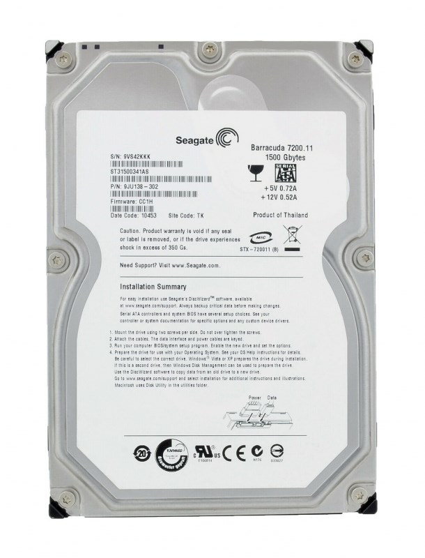 Жесткий диск Seagate 9JU138-302 1,5Tb SATAII 3,5" HDD 9JU138-302 - фото 28460