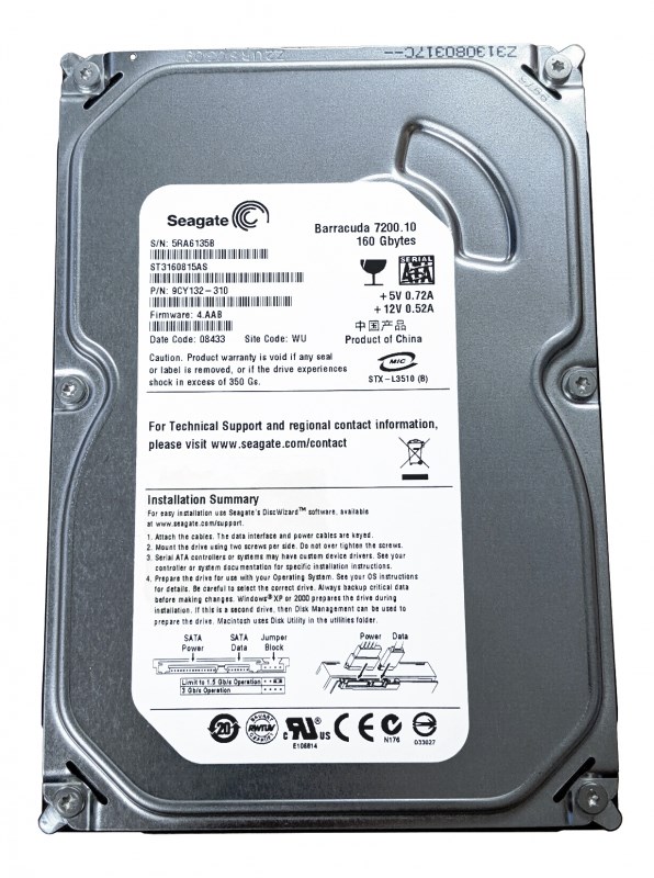 Жесткий диск Seagate 9CY132 160Gb SATAII 3,5" HDD 9CY132 - фото 28478