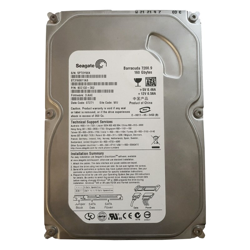 Жесткий диск Seagate ST3160811AS 160Gb 7200 SATAII 3.5" HDD ST3160811AS - фото 28561