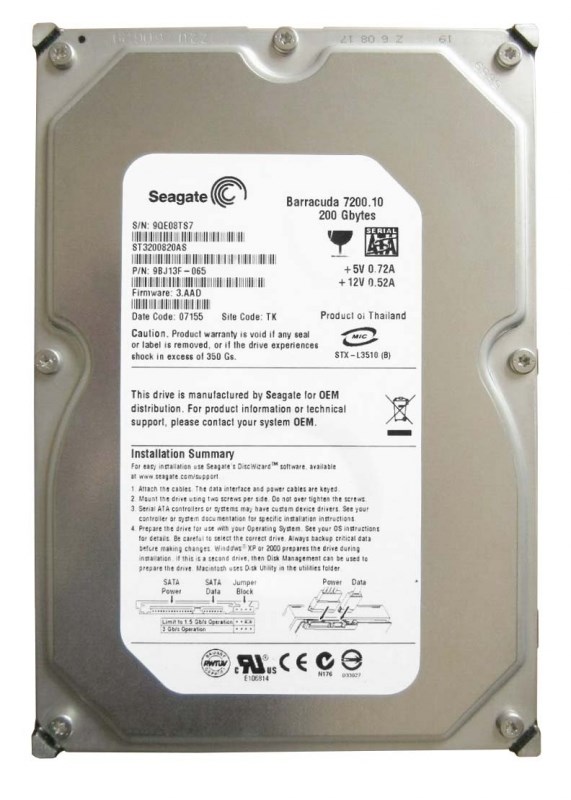 Жесткий диск Seagate 9BJ13F 200Gb 7200 SATAII 3.5" HDD 9BJ13F - фото 28612