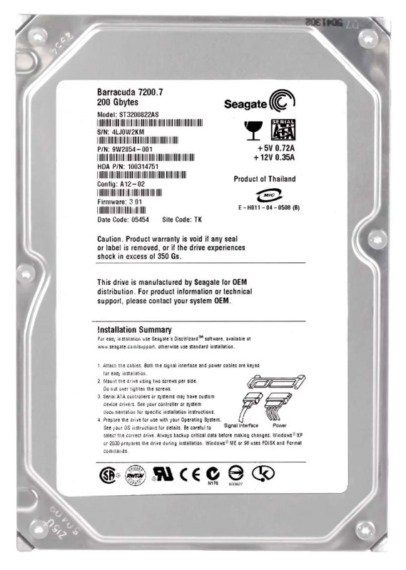 Жесткий диск Seagate ST3200822AS 200Gb SATA 3,5" HDD ST3200822AS - фото 28655