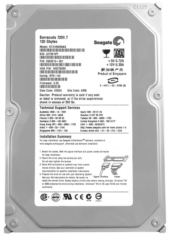 Жесткий диск Seagate ST3120026AS 120Gb SATA 3,5" HDD ST3120026AS - фото 28664