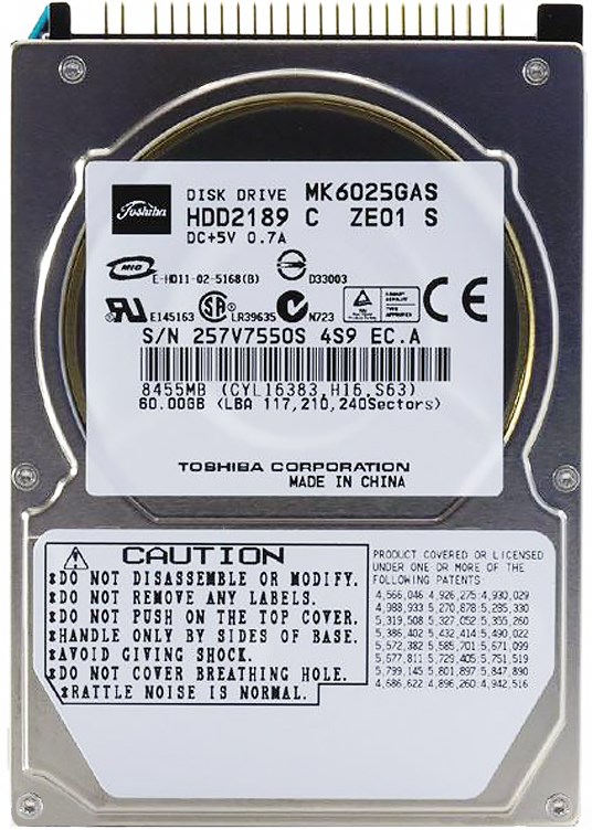 Жесткий диск Toshiba MK6025GAS 60Gb 4200 IDE 2,5" HDD MK6025GAS - фото 28741