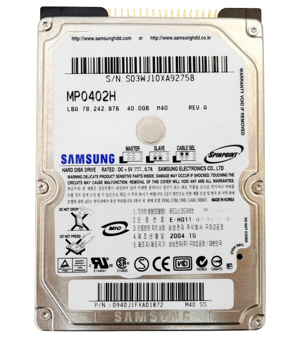 Жесткий диск Samsung MP0402H 40Gb 5400 IDE 2,5" HDD MP0402H - фото 29049