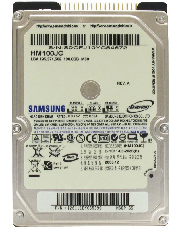 Жесткий диск Samsung HM100JC 100Gb 5400 IDE 2,5" HDD HM100JC - фото 29052