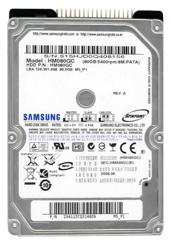 Жесткий диск Samsung HM080GC 80Gb 5400 IDE 2,5" HDD HM080GC - фото 29055