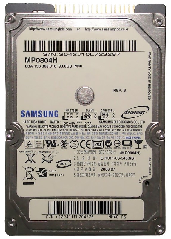 Жесткий диск Samsung MP0804H 80Gb 5400 IDE 2,5" HDD MP0804H - фото 29058