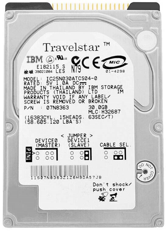 Жесткий диск IBM 07N7436 30Gb 4200 IDE 2,5" HDD 07N7436 - фото 29061