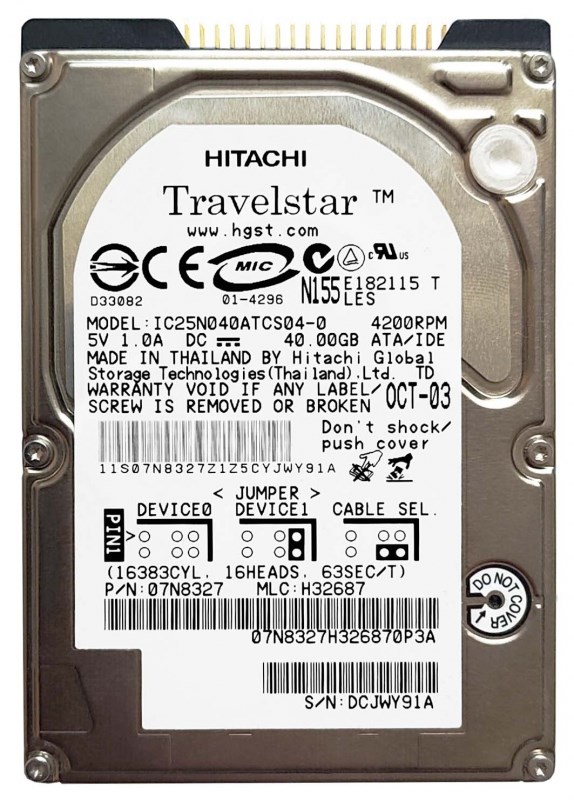 Жесткий диск IBM 07N8327 40Gb 4200 IDE 2,5" HDD 07N8327 - фото 29064