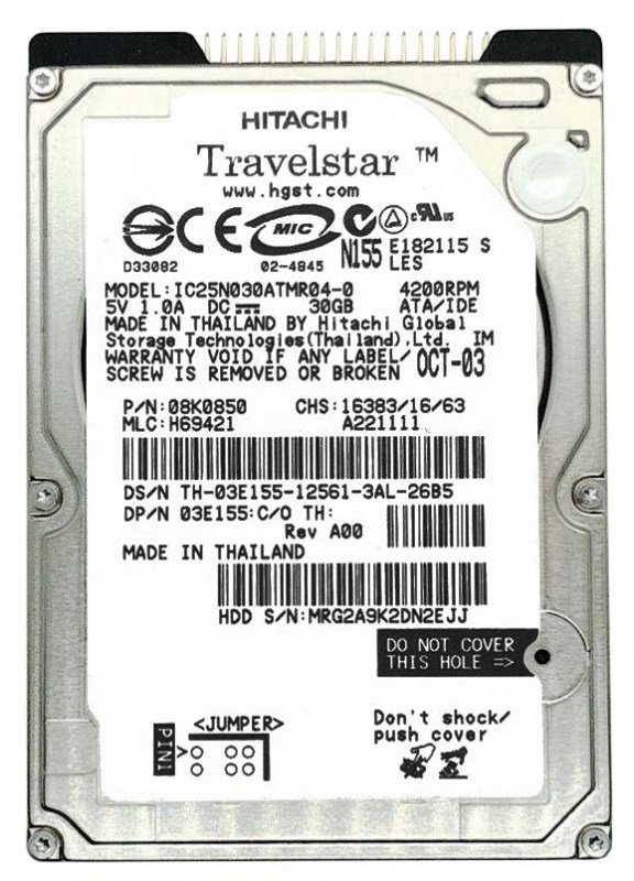 Жесткий диск Hitachi 92P6591 30Gb 4200 IDE 2,5" HDD 92P6591 - фото 29154