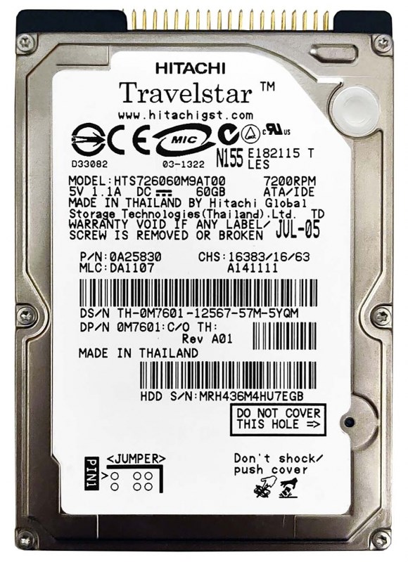 Жесткий диск Hitachi 13N6804 60Gb 7200 IDE 2,5" HDD 13N6804 - фото 29250