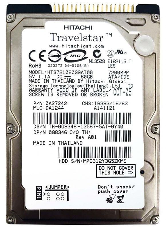 Жесткий диск Hitachi TH754 60Gb 7200 IDE 2,5" HDD TH754 - фото 29360