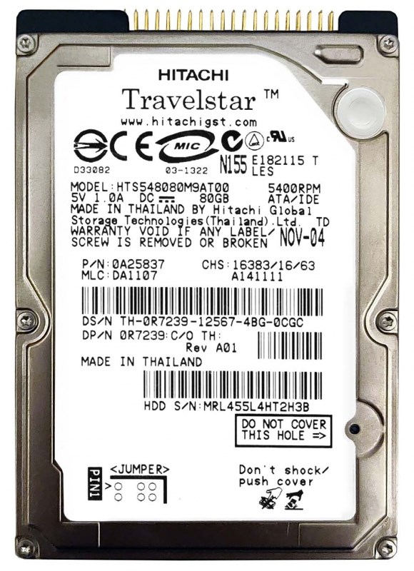 Жесткий диск Hitachi 14R9064 80Gb 5400 IDE 2,5" HDD 14R9064 - фото 29453