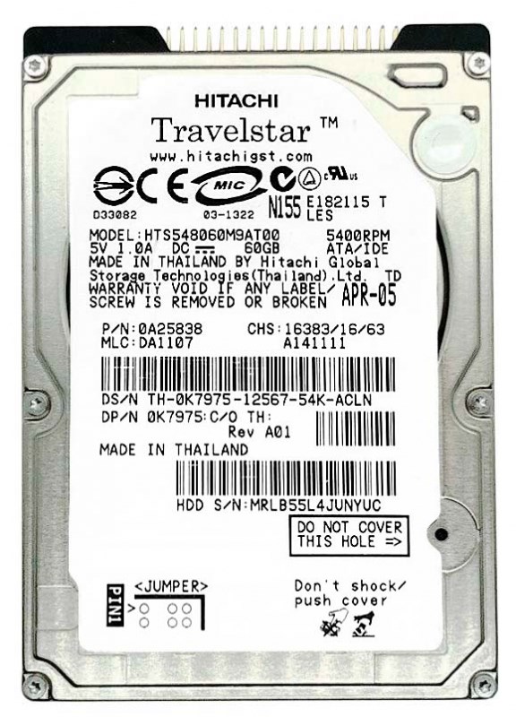 Жесткий диск Hitachi K7975 60Gb 5400 IDE 2,5" HDD K7975 - фото 29468