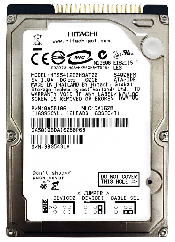 Жесткий диск Hitachi 0A50106 60Gb 5400 IDE 2,5" HDD 0A50106 - фото 29492