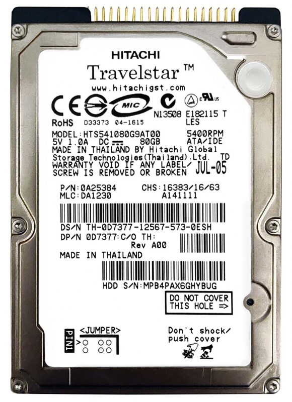 Жесткий диск Hitachi D7377 80Gb 5400 IDE 2,5" HDD D7377 - фото 29498