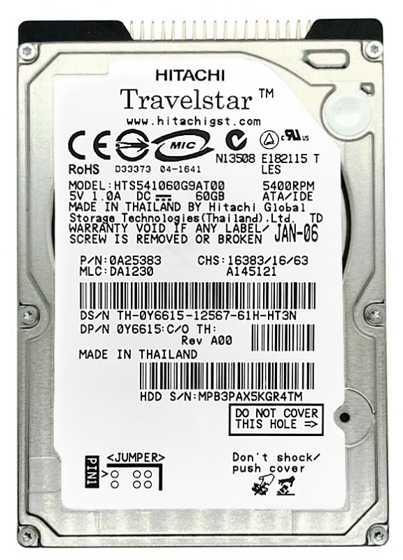 Жесткий диск Hitachi 0A25827 60Gb 5400 IDE 2,5" HDD 0A25827 - фото 29531