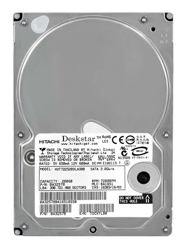 Жесткий диск Hitachi HDT722520DLA380 200Gb SATAII 3,5" HDD HDT722520DLA380 - фото 29591