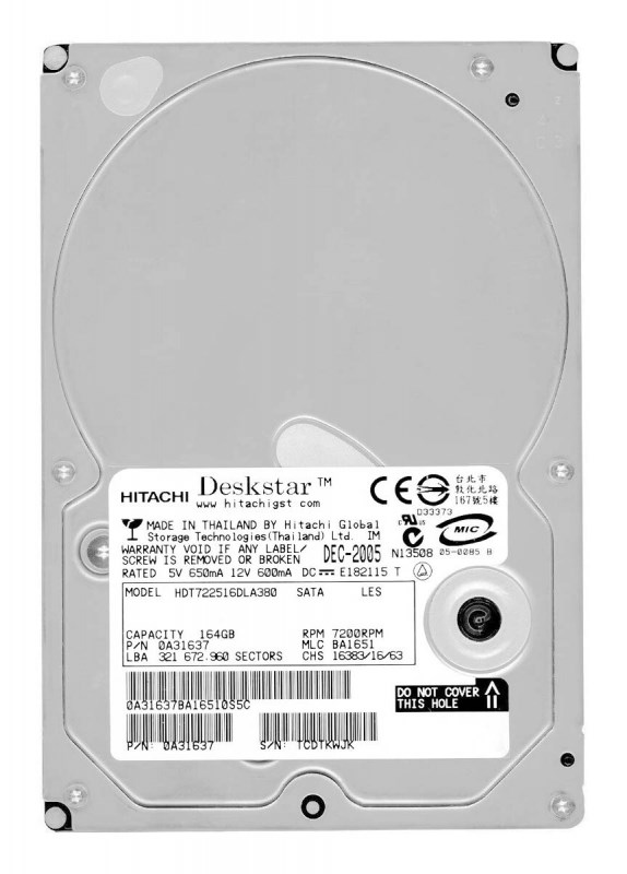 Жесткий диск Hitachi 0A31637 164Gb SATAII 3,5" HDD 0A31637 - фото 29594