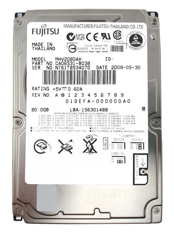 Жесткий диск Fujitsu MHV2080AH 80Gb 5400 IDE 2,5" HDD MHV2080AH - фото 29710