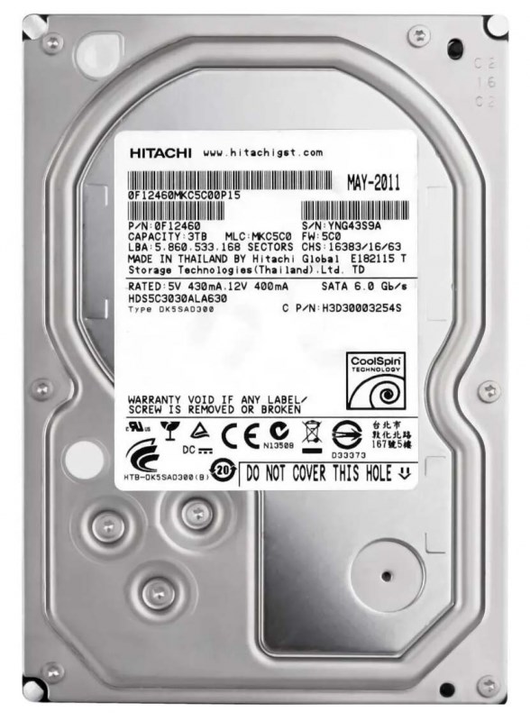Жесткий диск Hitachi 0F12460 3Tb CoolSpin SATAIII 3.5" HDD 0F12460 - фото 29837