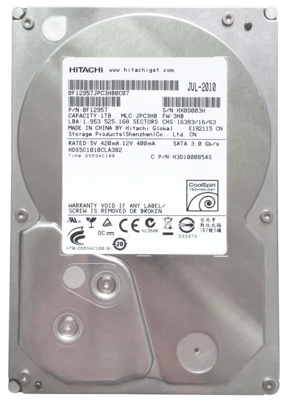 Жесткий диск Hitachi 0F12957 1Tb CoolSpin SATAII 3.5" HDD 0F12957 - фото 29844
