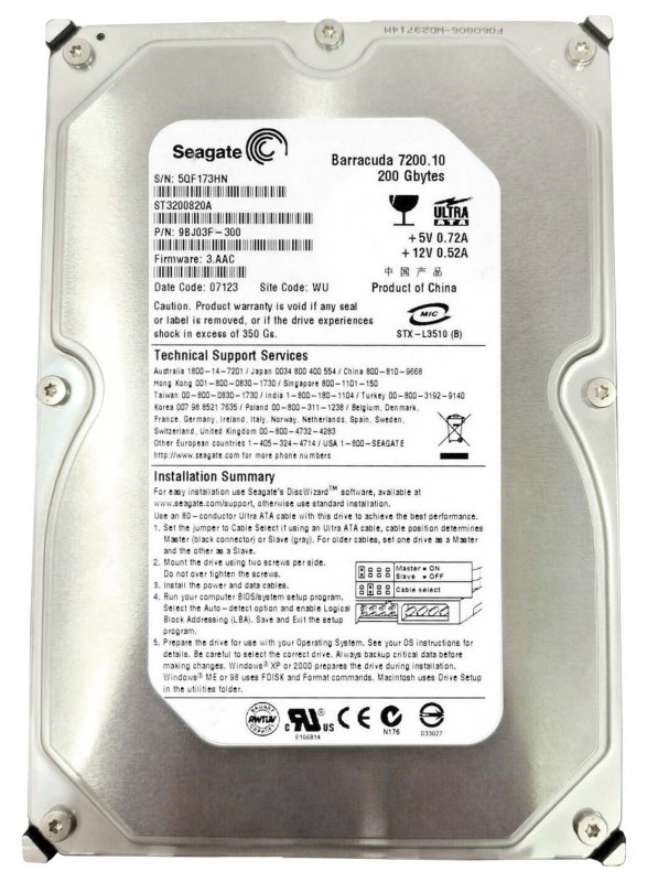 Жесткий диск Seagate ST3200820A 200Gb 7200 IDE 3.5" HDD ST3200820A - фото 29912