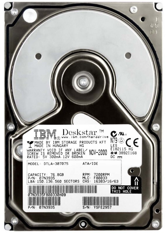 Жесткий диск IBM DTLA-307075 76,8Gb 7200 IDE 3.5" HDD DTLA-307075 - фото 29935