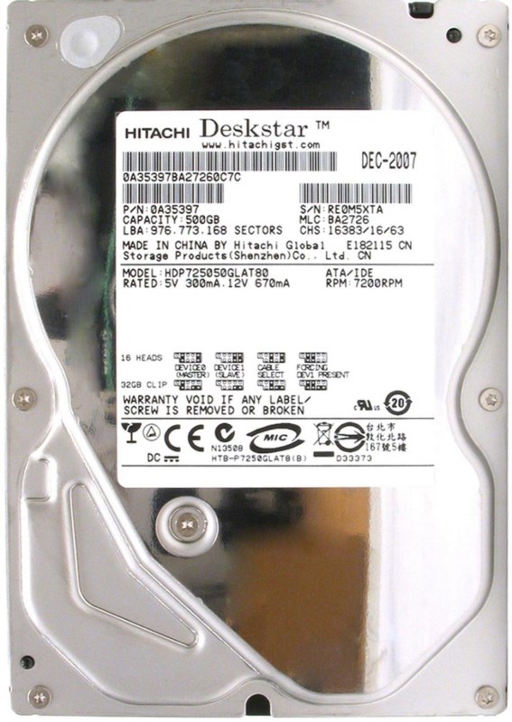 Жесткий диск Hitachi HDP725050GLAT80 500Gb 7200 IDE 3.5" HDD HDP725050GLAT80 - фото 30173