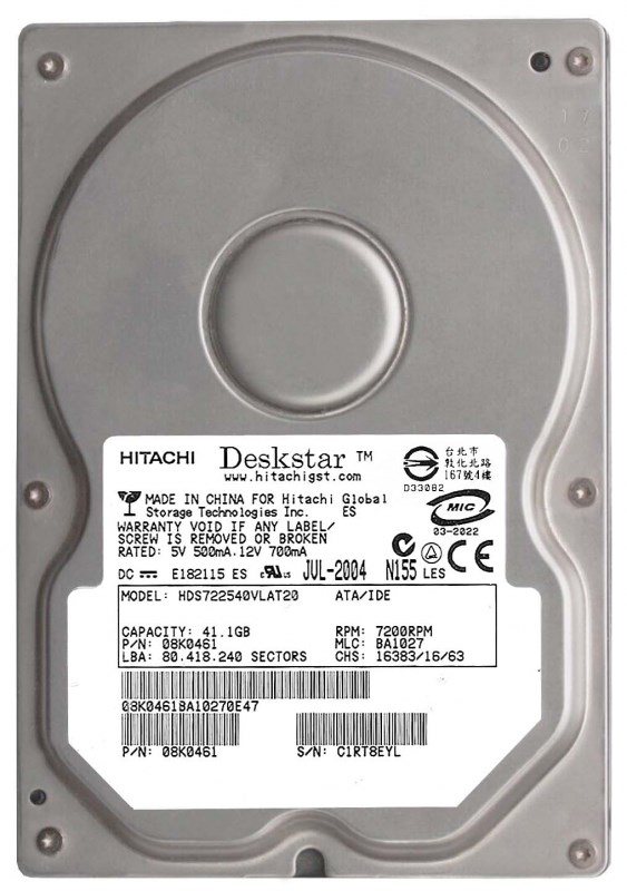 Жесткий диск Hitachi HDS722540VLAT20 41,1Gb 7200 IDE 3.5" HDD HDS722540VLAT20 - фото 30251