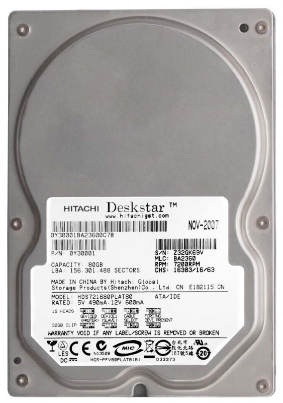 Жесткий диск Hitachi 0Y30001 82Gb 7200 IDE 3.5" HDD 0Y30001 - фото 30266