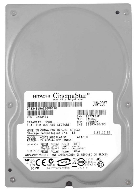 Жесткий диск Hitachi 0A33481 80Gb 7200 IDE 3.5" HDD 0A33481 - фото 30281