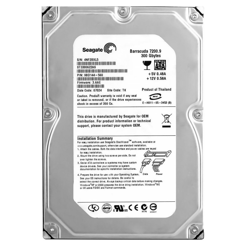 Жесткий диск Seagate 9BD144 300Gb 7200 SATAII 3.5" HDD 9BD144 - фото 30394