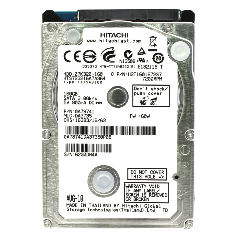 Жесткий диск Hitachi HTS723216A7A364 160Gb 7200 SATAII 2,5" HDD HTS723216A7A364 - фото 30421