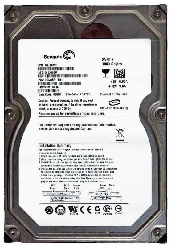 Жесткий диск Seagate ST31000340SV 1Tb SATAII 3,5" HDD ST31000340SV - фото 30476