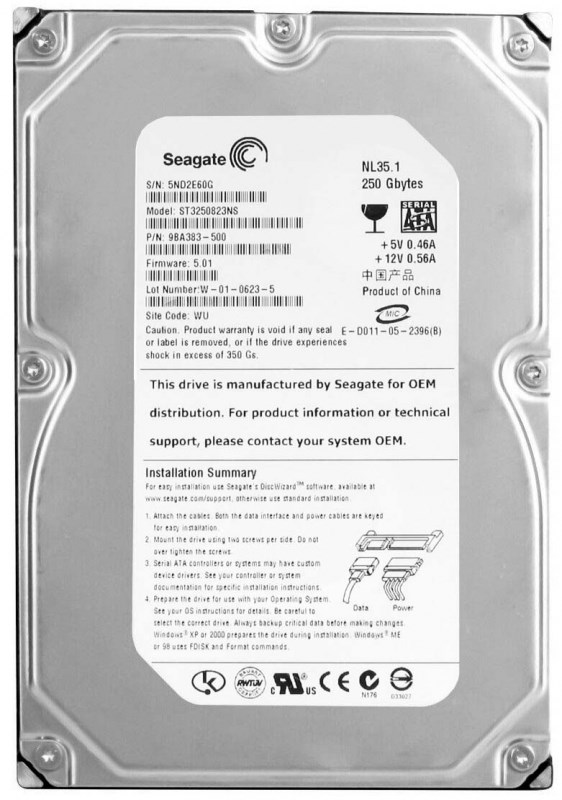 Жесткий диск Seagate 9BA383 250Gb SATA 3,5" HDD 9BA383 - фото 30532