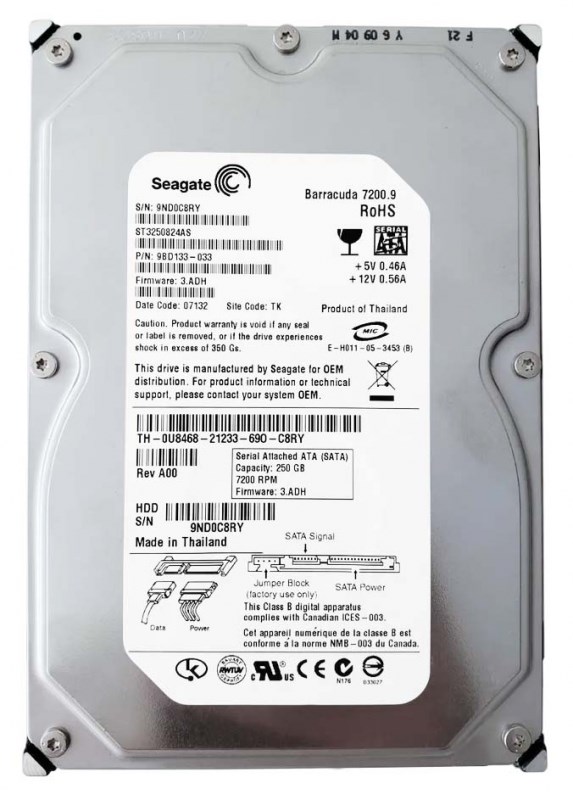 Жесткий диск Seagate 9BD133 250Gb SATAII 3,5" HDD 9BD133 - фото 30670