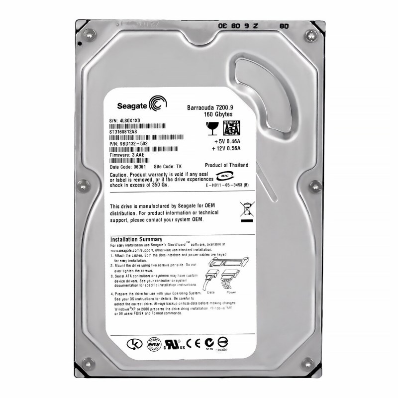 Жесткий диск Seagate 9BD132 160Gb SATAII 3,5" HDD 9BD132 - фото 30673