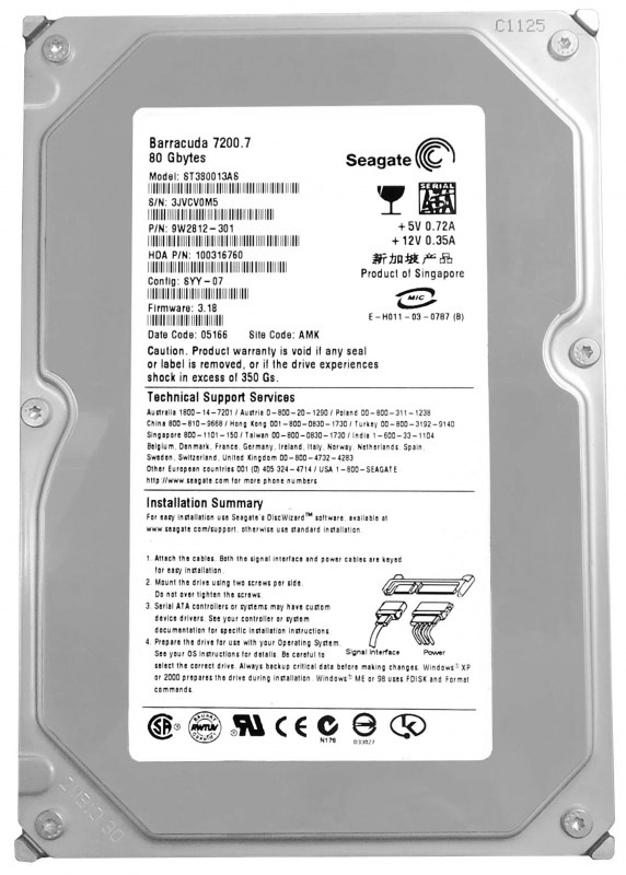 Жесткий диск Seagate 9W2812 80Gb SATA 3,5" HDD 9W2812 - фото 30682