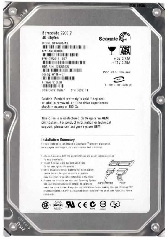 Жесткий диск Seagate 9W2015 40Gb 7200 SATA 3.5" HDD 9W2015 - фото 30703