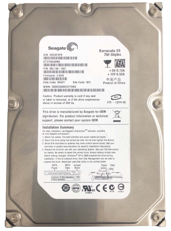 Жесткий диск Seagate 9BL148 750Gb SATAII 3,5" HDD 9BL148 - фото 30782