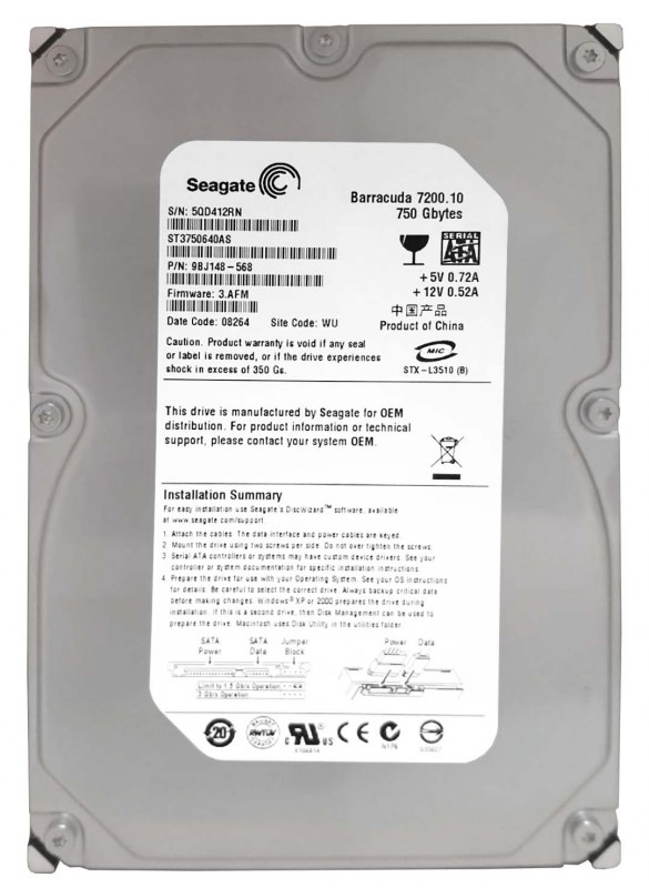 Жесткий диск Seagate 9BJ148 750Gb SATAII 3,5" HDD 9BJ148 - фото 30804