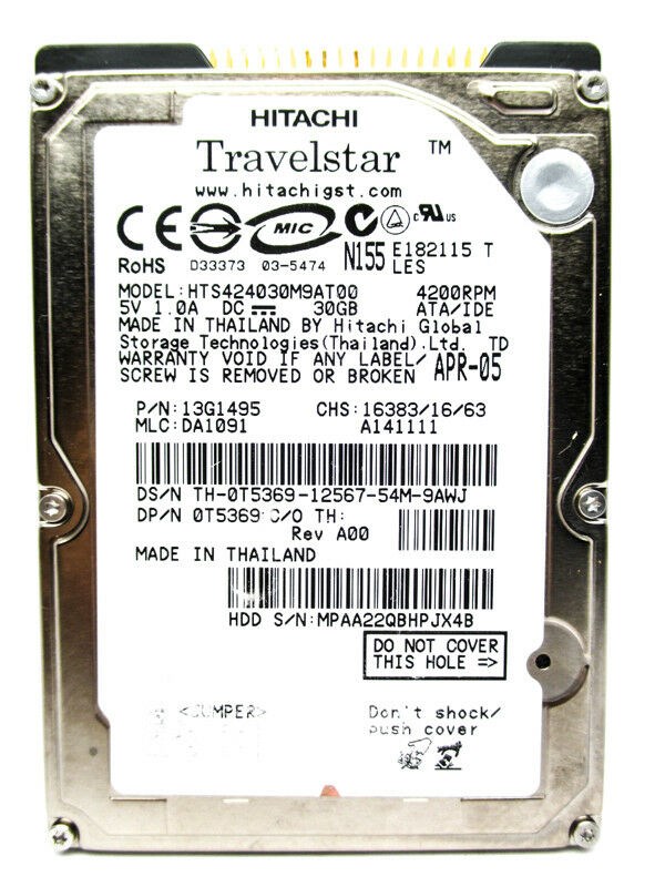 Жесткий диск Hitachi T5369 30Gb 4200 IDE 2,5" HDD T5369 - фото 30886