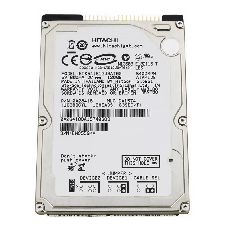 Жесткий диск Hitachi HTS541612J9AT00 120Gb 5400 IDE 2,5" HDD HTS541612J9AT00 - фото 30896