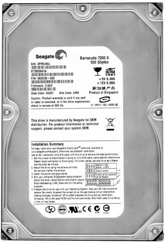 Жесткий диск Seagate 9BD038 500Gb 7200 IDE 3.5" HDD 9BD038 - фото 31007